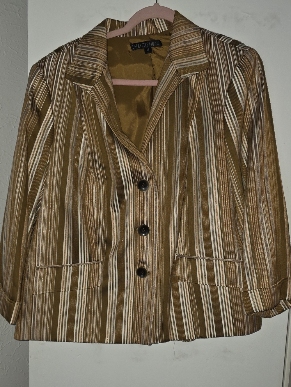 Lafayette 148 New York Brown and Cream Striped Blazer